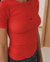 BASERANGE 25 Early Spring French Organic Cotton Hollow Heart Short Sleeve T-shirt BAS-TOHS-RB-SP25-MY RED